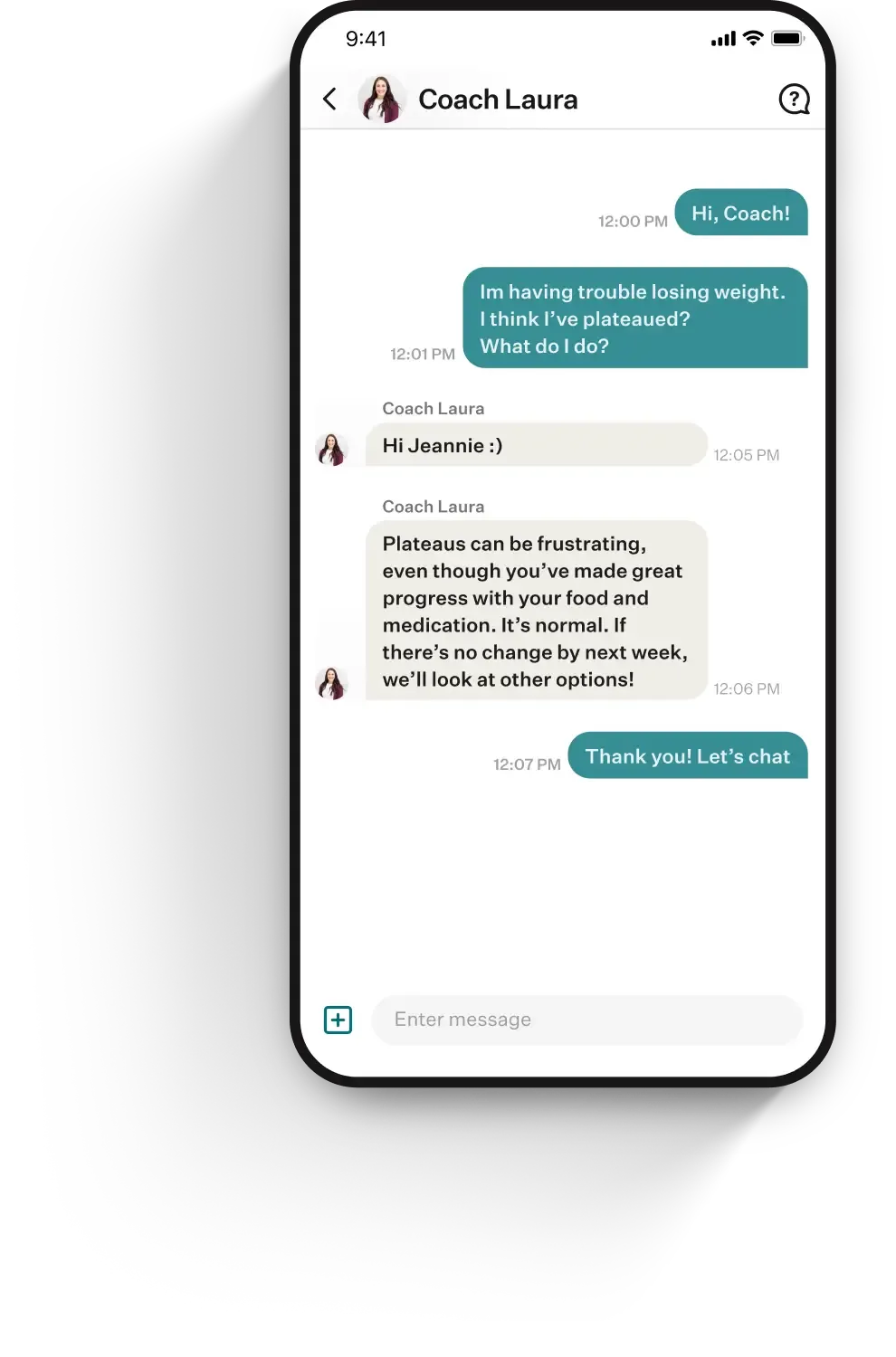 Noom app showing coach chat interface