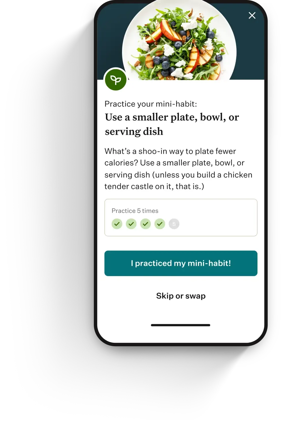 Noom app showing habit tracking tools