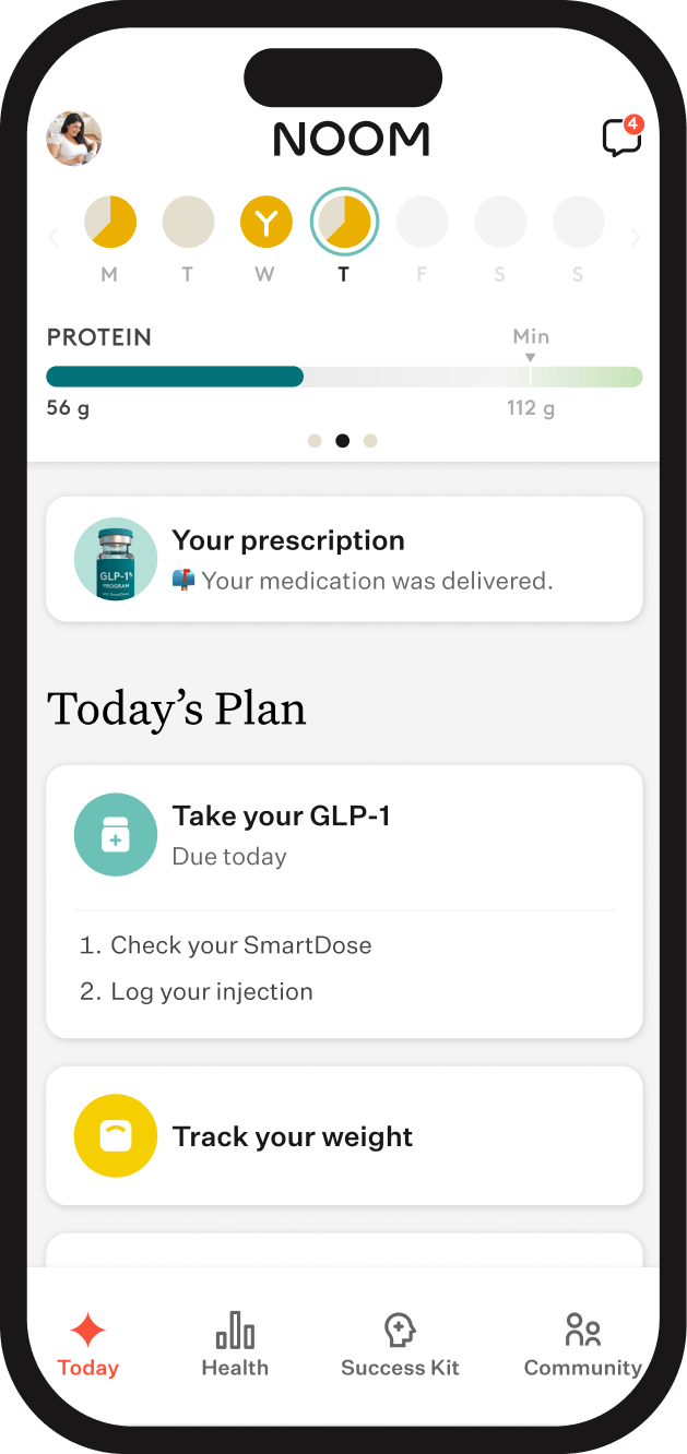Noom app screen showing SmartDose medication guidance