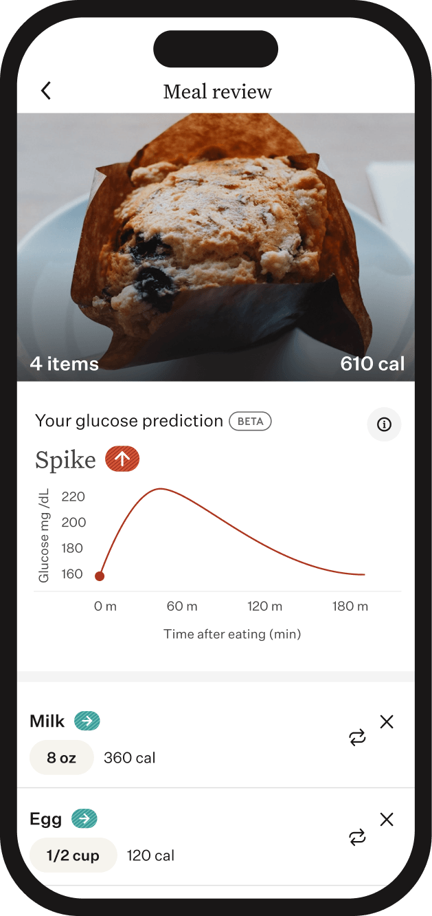 Noom app screen showing glucose forecasting